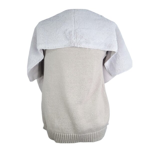 Women's Gray Faux Fur Shearling Open Front Drape Cardigan Vest - Picture 5 of 7